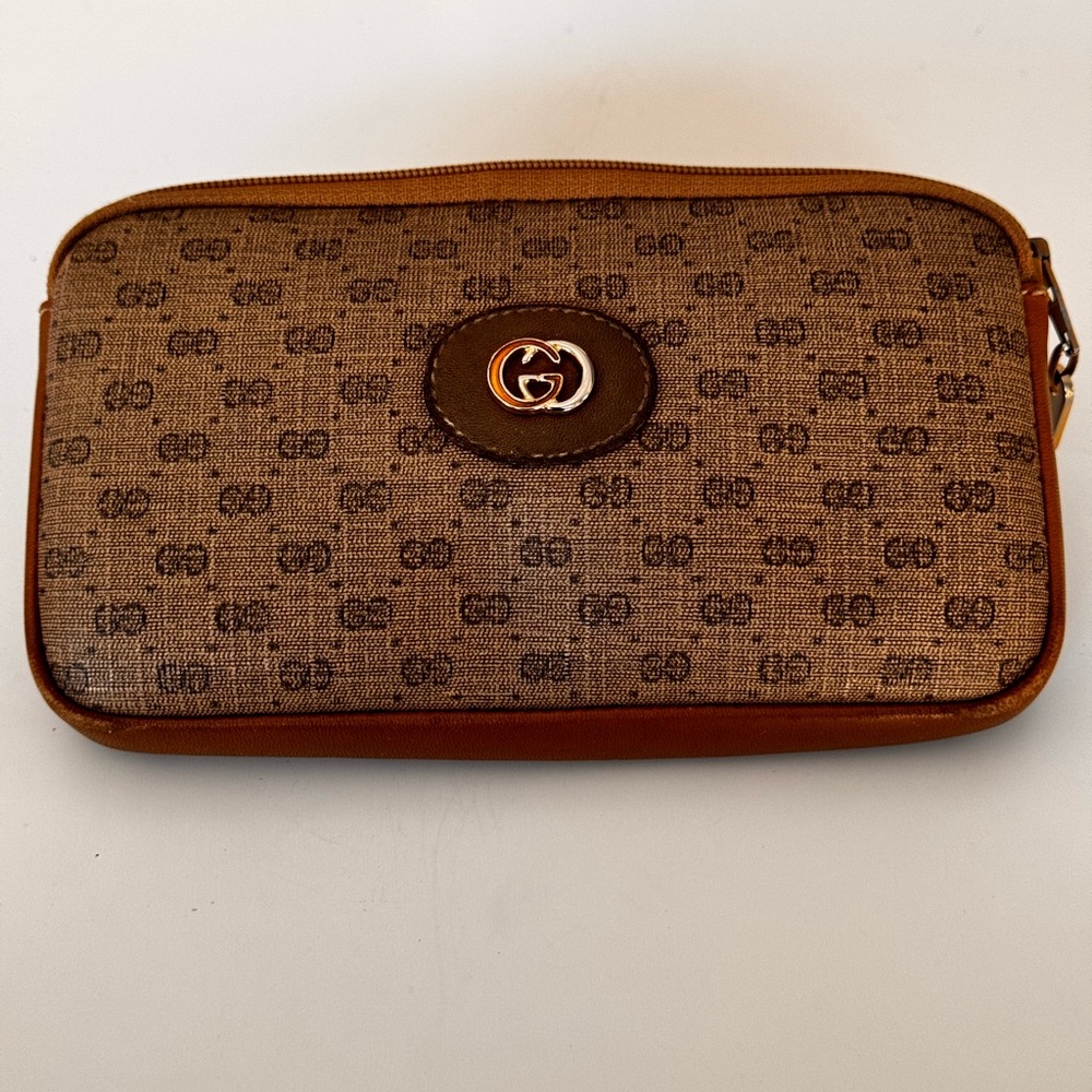 Vintage Authentic GUCCI Micro GG Print Cosmetic Pouch Bag Coated Canvas 80’s